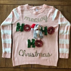 Meowy Christmas Sweater with Fur, Sequins, and Cat